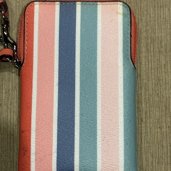 COACH “Peyton” Multi Striped wristlet with peach color interior. ‘Coastal Vibe’ - Picture 2 of 4
